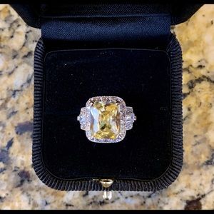 Diamonique Simulated Canary Emerald Cut Ring